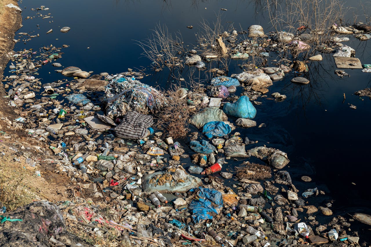Plastic Pollution on Riverbank Plastic Pollution on Riverbank